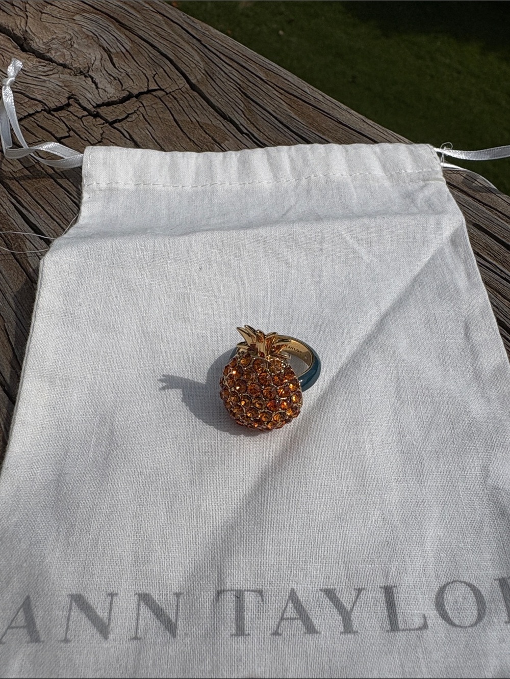 Ann Taylor Gold and Orange Crystal Pineapple Ring Pouch